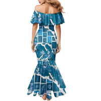 Hawaii Japanese Culture Blue Family Matching Mermaid Dress and Hawaiian Shirt Spring Cranes Aloha Pattern