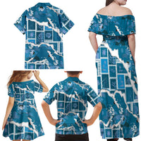 Hawaii Japanese Culture Blue Family Matching Off Shoulder Maxi Dress and Hawaiian Shirt Spring Cranes Aloha Pattern LT01 - Polynesian Pride