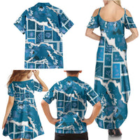 Hawaii Japanese Culture Blue Family Matching Summer Maxi Dress and Hawaiian Shirt Spring Cranes Aloha Pattern LT01 - Polynesian Pride
