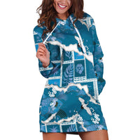 Hawaii Japanese Culture Blue Hoodie Dress Spring Cranes Aloha Pattern