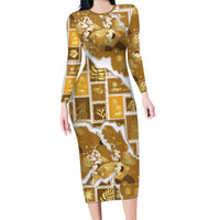 Hawaii Japanese Culture Gold Family Matching Long Sleeve Bodycon Dress and Hawaiian Shirt Spring Cranes Aloha Pattern