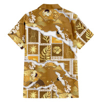 Hawaii Japanese Culture Gold Family Matching Off Shoulder Short Dress and Hawaiian Shirt Spring Cranes Aloha Pattern