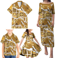 Hawaii Japanese Culture Gold Family Matching Puletasi and Hawaiian Shirt Spring Cranes Aloha Pattern LT01 - Polynesian Pride