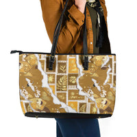 Hawaii Japanese Culture Gold Leather Tote Bag Spring Cranes Aloha Pattern LT01 - Polynesian Pride