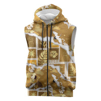 Hawaii Japanese Culture Gold Sleeveless Zip Hoodie Spring Cranes Aloha Pattern