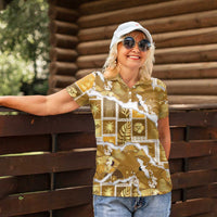 Hawaii Japanese Culture Gold Women Polo Shirt Spring Cranes Aloha Pattern