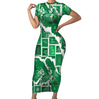 Hawaii Japanese Culture Green Family Matching Short Sleeve Bodycon Dress and Hawaiian Shirt Spring Cranes Aloha Pattern