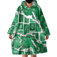 Hawaii Japanese Culture Green Wearable Blanket Hoodie Spring Cranes Aloha Pattern