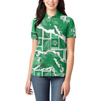 Hawaii Japanese Culture Green Women Polo Shirt Spring Cranes Aloha Pattern