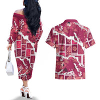Hawaii Japanese Culture Pink Couples Matching Off The Shoulder Long Sleeve Dress and Hawaiian Shirt Spring Cranes Aloha Pattern LT01 - Polynesian Pride