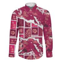 Hawaii Japanese Culture Pink Family Matching Off The Shoulder Long Sleeve Dress and Hawaiian Shirt Spring Cranes Aloha Pattern