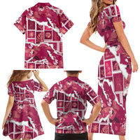 Hawaii Japanese Culture Pink Family Matching Short Sleeve Bodycon Dress and Hawaiian Shirt Spring Cranes Aloha Pattern