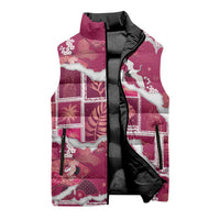 Hawaii Japanese Culture Pink Sleeveless Puffer Jacket Spring Cranes Aloha Pattern