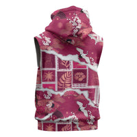 Hawaii Japanese Culture Pink Sleeveless Zip Hoodie Spring Cranes Aloha Pattern