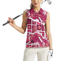 Hawaii Japanese Culture Pink Women Sleeveless Polo Shirt Spring Cranes Aloha Pattern