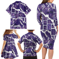 Hawaii Japanese Culture Purple Family Matching Long Sleeve Bodycon Dress and Hawaiian Shirt Spring Cranes Aloha Pattern LT01 - Polynesian Pride