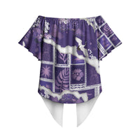Hawaii Japanese Culture Purple Off Shoulder Wrap Waist Top Spring Cranes Aloha Pattern LT01 - Polynesian Pride