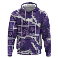 Hawaii Japanese Culture Purple Zip Hoodie Spring Cranes Aloha Pattern