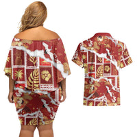 Hawaii Japanese Culture Red Couples Matching Off Shoulder Short Dress and Hawaiian Shirt Spring Cranes Aloha Pattern LT01 - Polynesian Pride