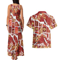 Hawaii Japanese Culture Red Couples Matching Tank Maxi Dress and Hawaiian Shirt Spring Cranes Aloha Pattern LT01 - Polynesian Pride