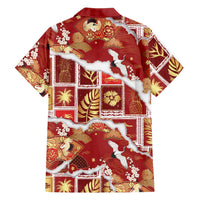 Hawaii Japanese Culture Red Family Matching Long Sleeve Bodycon Dress and Hawaiian Shirt Spring Cranes Aloha Pattern