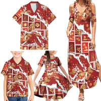 Hawaii Japanese Culture Red Family Matching Summer Maxi Dress and Hawaiian Shirt Spring Cranes Aloha Pattern LT01 - Polynesian Pride