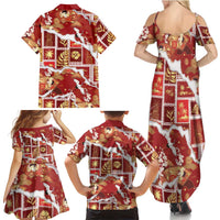 Hawaii Japanese Culture Red Family Matching Summer Maxi Dress and Hawaiian Shirt Spring Cranes Aloha Pattern LT01 - Polynesian Pride
