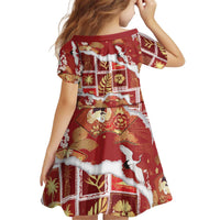 Hawaii Japanese Culture Red Kid Short Sleeve Dress Spring Cranes Aloha Pattern