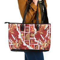 Hawaii Japanese Culture Red Leather Tote Bag Spring Cranes Aloha Pattern LT01 - Polynesian Pride