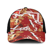 Hawaii Japanese Culture Red Mesh Trucker Cap Spring Cranes Aloha Pattern