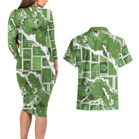 Hawaii Japanese Culture Sage Green Couples Matching Long Sleeve Bodycon Dress and Hawaiian Shirt Spring Cranes Aloha Pattern LT01 - Polynesian Pride