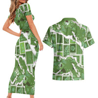 Hawaii Japanese Culture Sage Green Couples Matching Short Sleeve Bodycon Dress and Hawaiian Shirt Spring Cranes Aloha Pattern LT01 - Polynesian Pride
