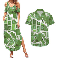 Hawaii Japanese Culture Sage Green Couples Matching Summer Maxi Dress and Hawaiian Shirt Spring Cranes Aloha Pattern LT01 Sage - Polynesian Pride