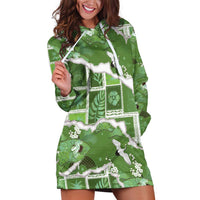 Hawaii Japanese Culture Sage Green Hoodie Dress Spring Cranes Aloha Pattern