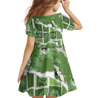 Hawaii Japanese Culture Sage Green Kid Short Sleeve Dress Spring Cranes Aloha Pattern