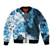 Blue Hibiscus Plumeria Floral Bomber Jacket LT01 Unisex Blue - Polynesian Pride