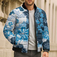 Blue Hibiscus Plumeria Floral Bomber Puffer Jacket LT01 - Polynesian Pride