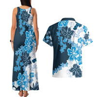 Blue Hibiscus Plumeria Floral Couples Matching Tank Maxi Dress and Hawaiian Shirt LT01 - Polynesian Pride