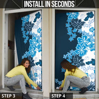 Blue Hibiscus Plumeria Floral Door Cover - Polynesian Pride