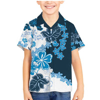 Blue Hibiscus Plumeria Floral Family Matching Mermaid Dress and Hawaiian Shirt LT01 Son's Shirt Blue - Polynesian Pride