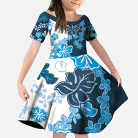 Blue Hibiscus Plumeria Floral Family Matching Off Shoulder Maxi Dress and Hawaiian Shirt - Polynesian Pride