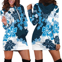 Blue Hibiscus Plumeria Floral Hoodie Dress - Polynesian Pride