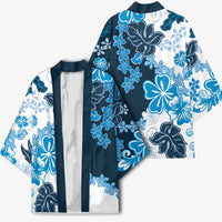 Blue Hibiscus Plumeria Floral Kimono LT01 - Polynesian Pride