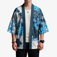 Blue Hibiscus Plumeria Floral Kimono LT01 - Polynesian Pride