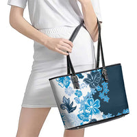 Blue Hibiscus Plumeria Floral Leather Tote Bag - Polynesian Pride