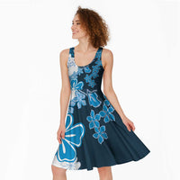 Blue Hibiscus Plumeria Floral Midi Dress - Polynesian Pride