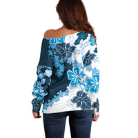 Blue Hibiscus Plumeria Floral Off Shoulder Sweater LT01 - Polynesian Pride