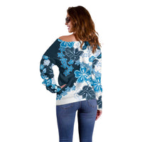 Blue Hibiscus Plumeria Floral Off Shoulder Sweater LT01 - Polynesian Pride
