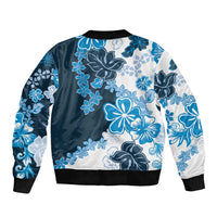 Blue Hibiscus Plumeria Floral Sleeve Zip Bomber Jacket LT01 - Polynesian Pride