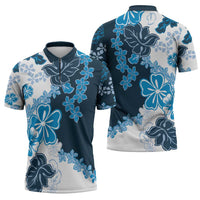 Blue Hibiscus Plumeria Floral Zipper Polo Shirt LT01 - Polynesian Pride